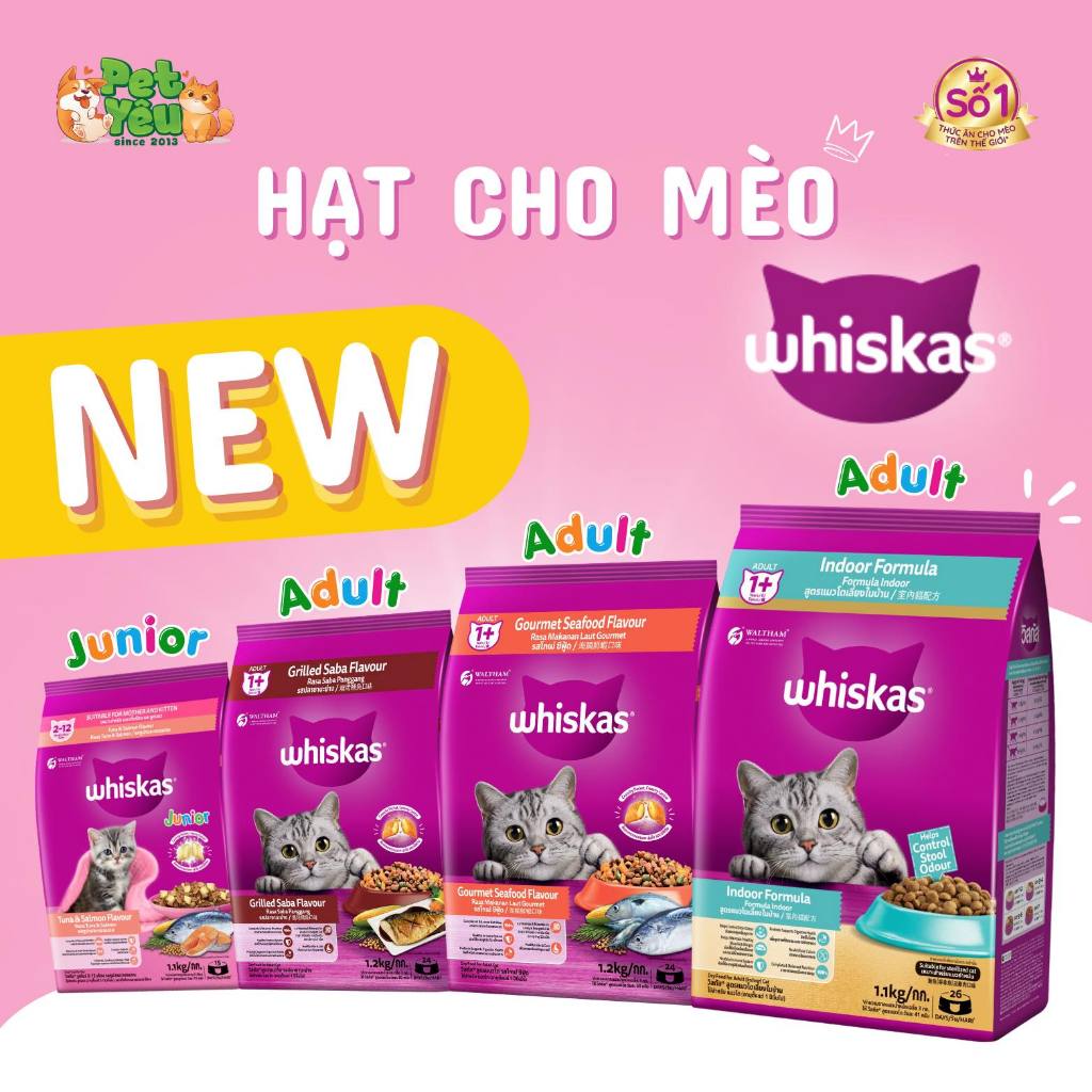 Thức Ăn Mèo Whiskas 1,2kg – 1,1kg Dạng Hạt Cho Mèo Lớn Và Mèo Con