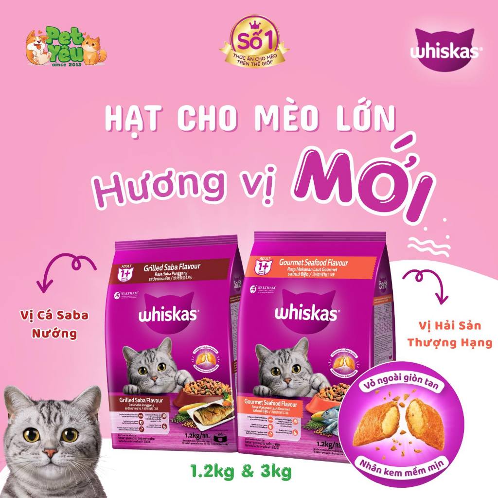 Thức Ăn Mèo Whiskas 1,2kg – 1,1kg Dạng Hạt Cho Mèo Lớn Và Mèo Con