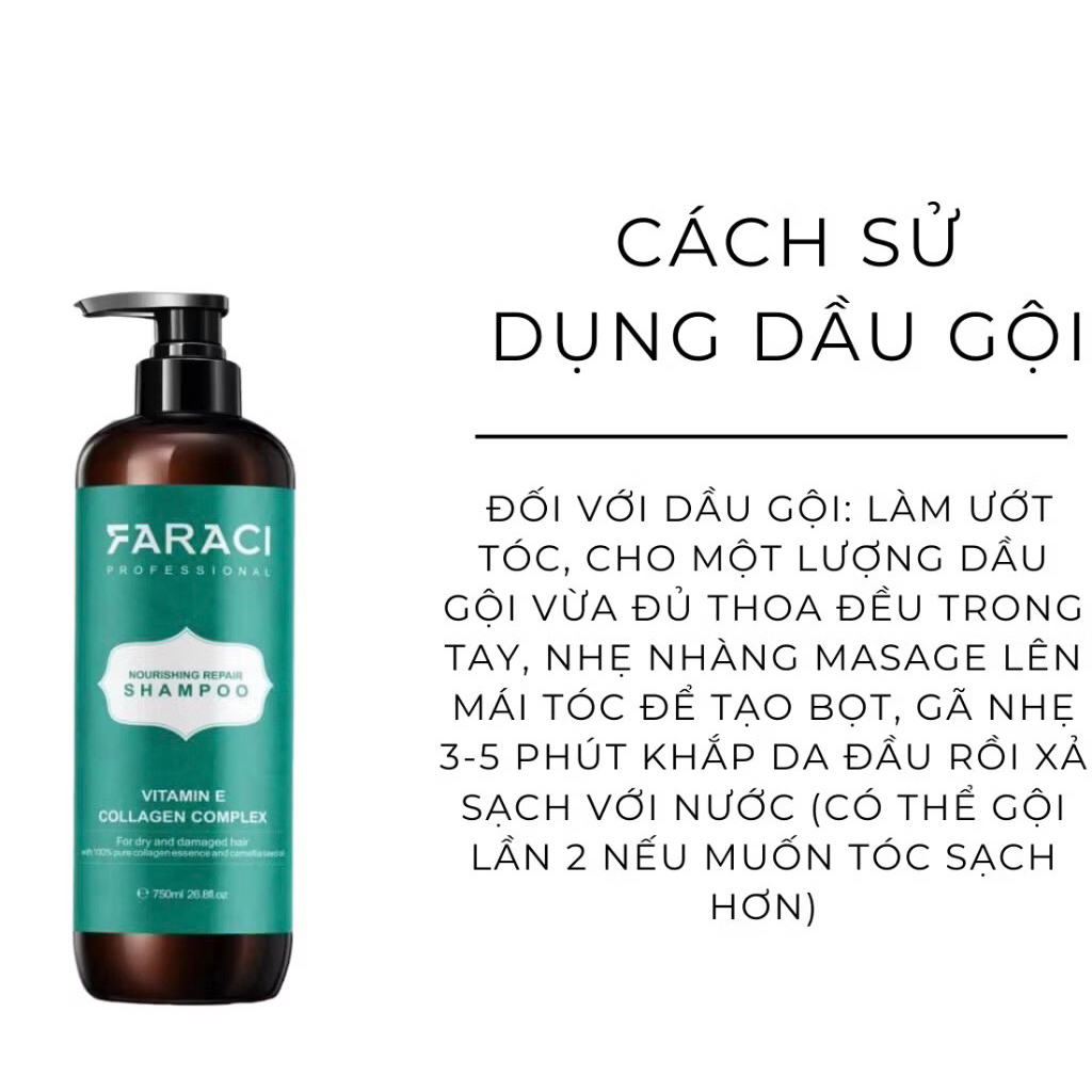 Faraci Dầu Gội & Xả Vitamin E Collagen 750ml Phục Hồi Tóc Mềm Mượt Ngăn Rụng Chính Hãng Italy Chăm Sóc Tóc Chuyên Nghiệp