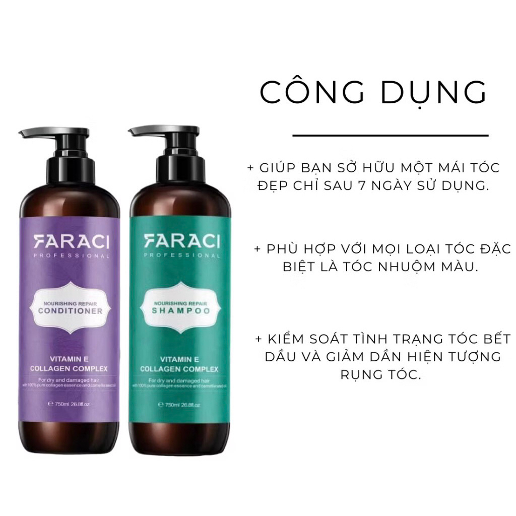 Faraci Dầu Gội & Xả Vitamin E Collagen 750ml Phục Hồi Tóc Mềm Mượt Ngăn Rụng Chính Hãng Italy Chăm Sóc Tóc Chuyên Nghiệp