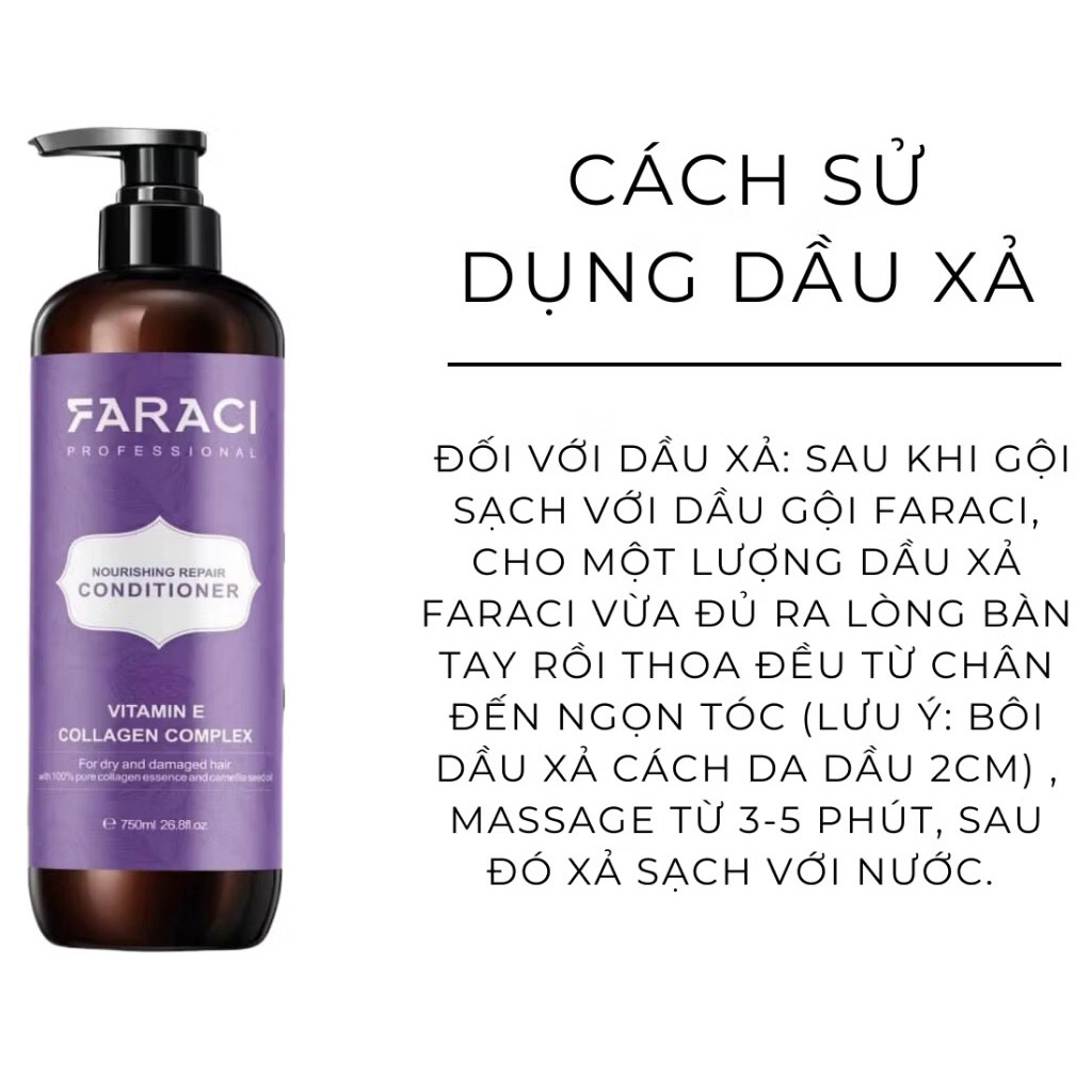 Faraci Dầu Gội & Xả Vitamin E Collagen 750ml Phục Hồi Tóc Mềm Mượt Ngăn Rụng Chính Hãng Italy Chăm Sóc Tóc Chuyên Nghiệp