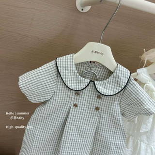 Váy cổ búp bê kẻ sọc ngọt ngào mùa hè cho bé gái