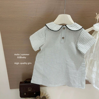 Váy cổ búp bê kẻ sọc ngọt ngào mùa hè cho bé gái