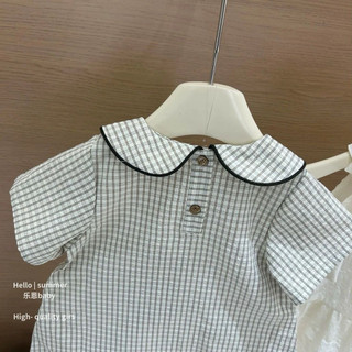 Váy cổ búp bê kẻ sọc ngọt ngào mùa hè cho bé gái