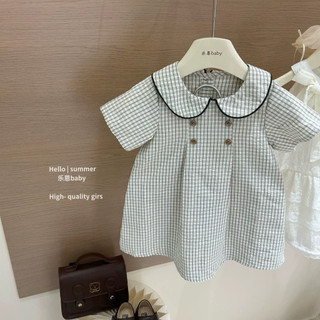 Váy cổ búp bê kẻ sọc ngọt ngào mùa hè cho bé gái
