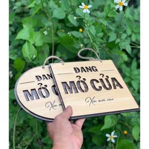 Bảng gỗ đang mở cửa và tạm đóng cửa 2 mặt, bảng thông báo treo trang trí quán,cửa hàng