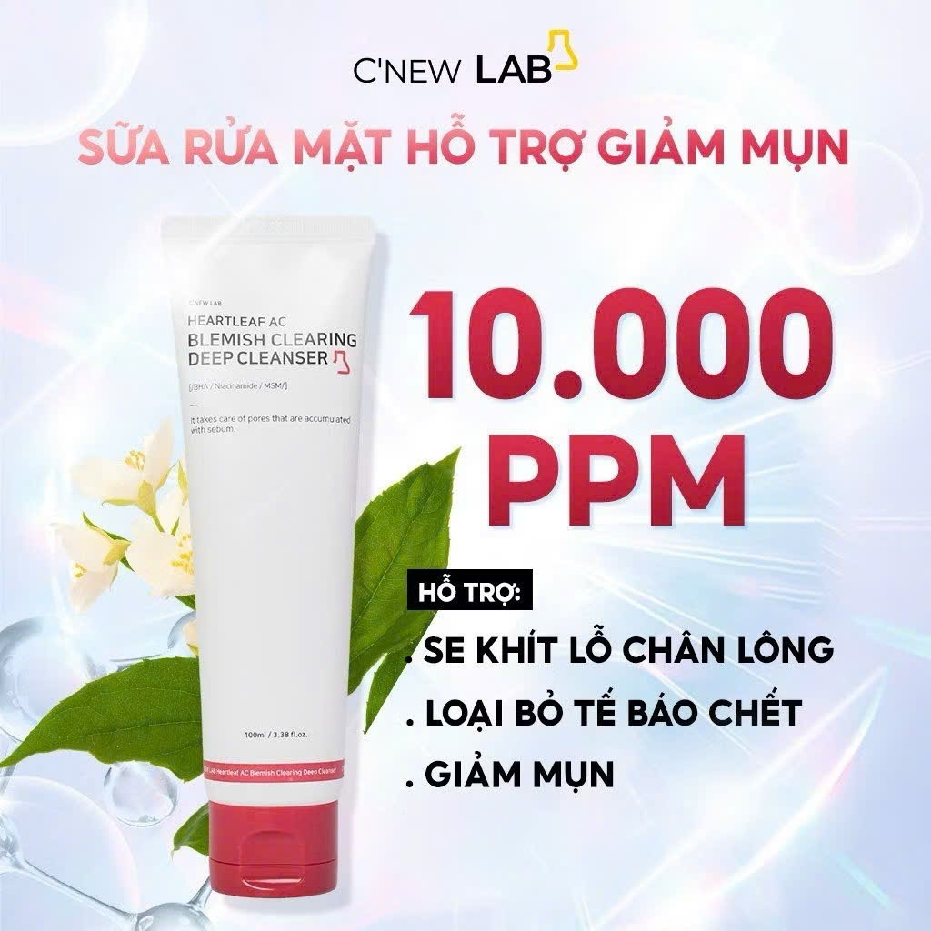 Bộ đôi detox sạch sâu da C'NEW LAB: Sữa rửa mặt da dầu mụn (100ml) và Toner pad Exosome (70 miếng/140ml)