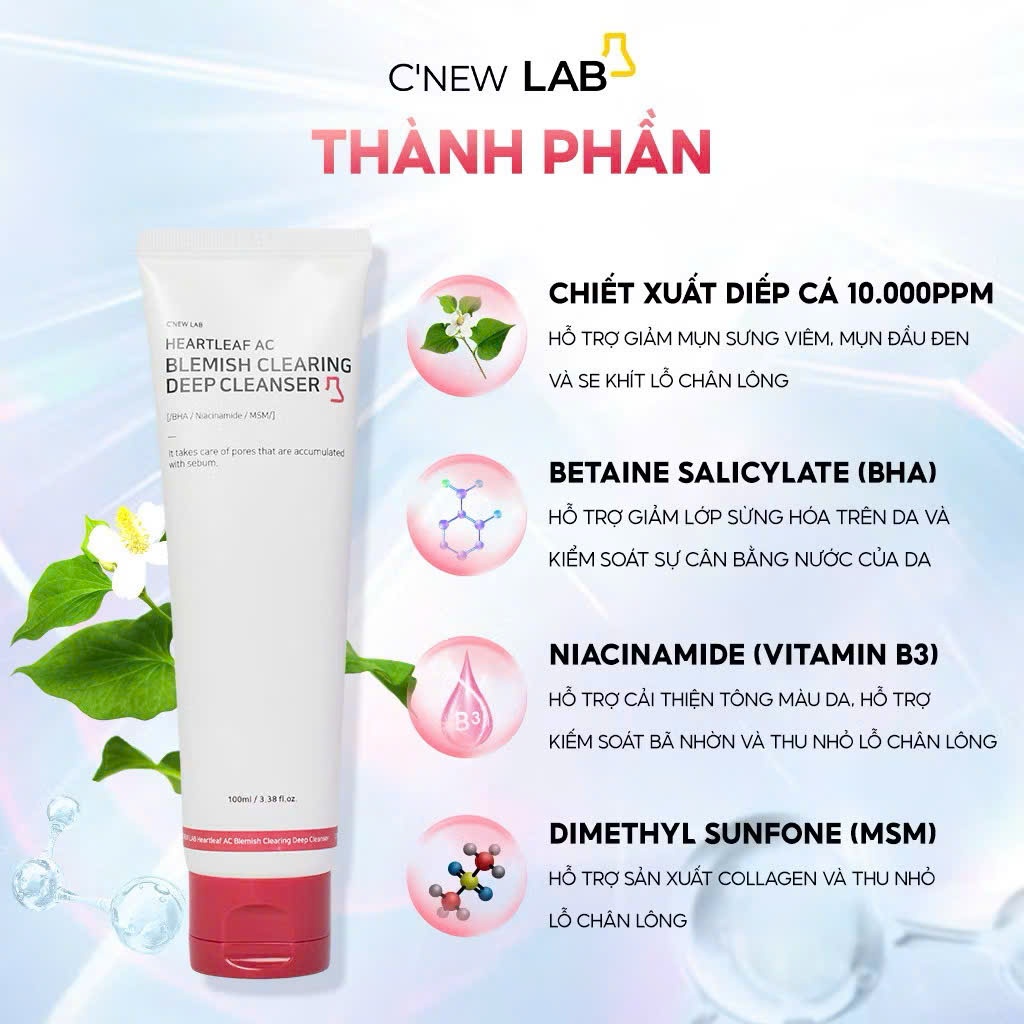 Bộ đôi detox sạch sâu da C'NEW LAB: Sữa rửa mặt da dầu mụn (100ml) và Toner pad Exosome (70 miếng/140ml)