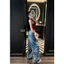 Quần jeans suông cut out phối màu
