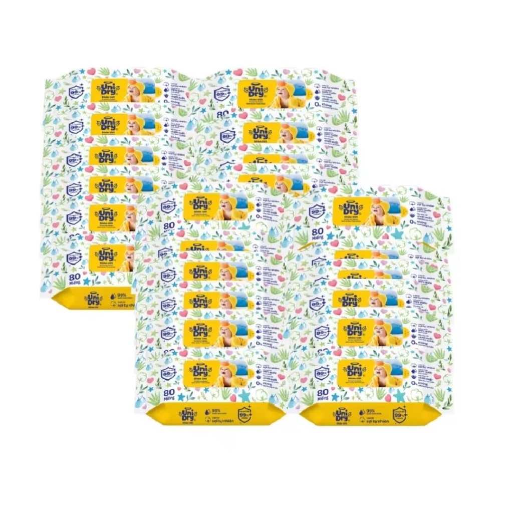 Khăn ướt Unidry trẻ em dịu nhẹ, không cồn- Gói 80 miếng