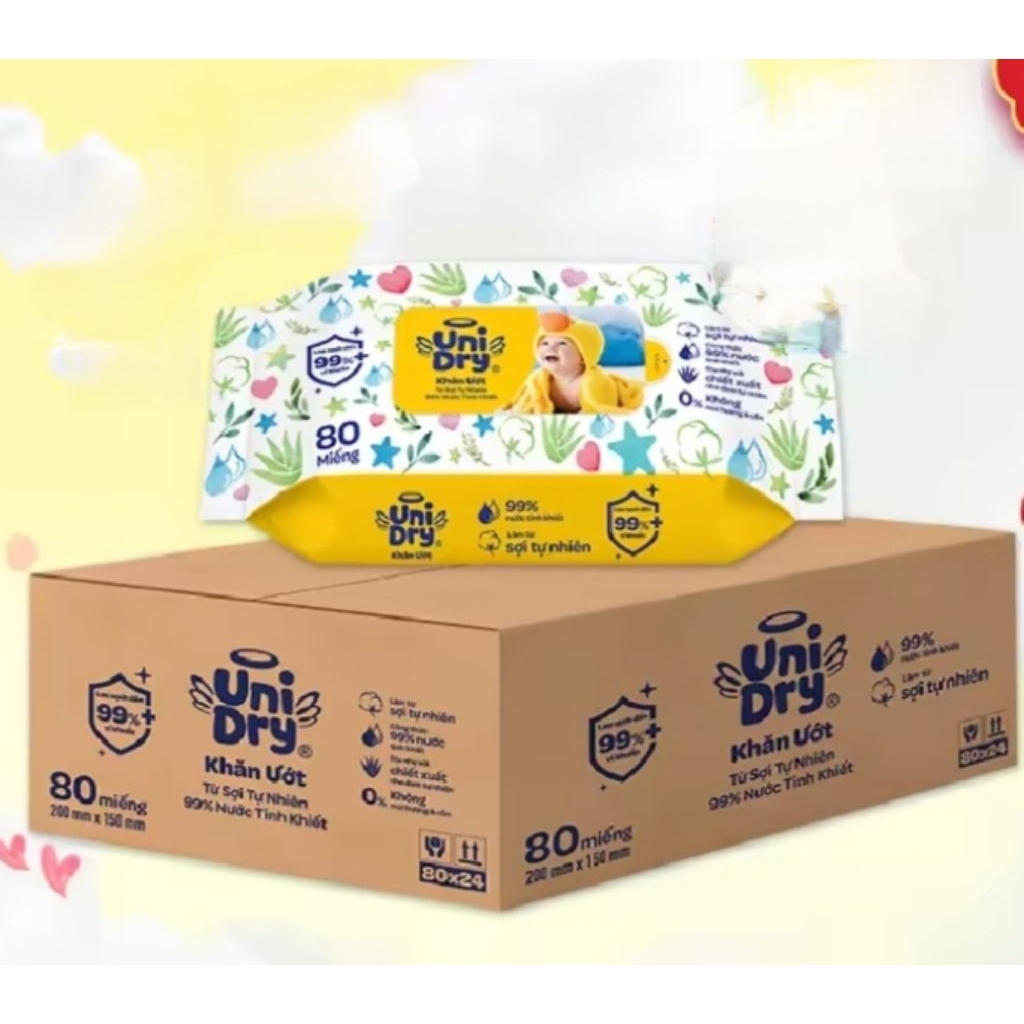Khăn ướt Unidry trẻ em dịu nhẹ, không cồn- Gói 80 miếng