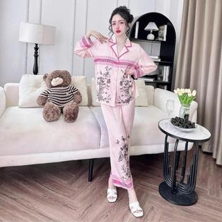 ĐỒ BỘ PIJAMA FORM RỘNG. TAY DÀI CỔ VUÔNG. Cổ Áo Vuông Nhọn. Quần Dài Có Túi. Lụa Latin Cao Cấp.
