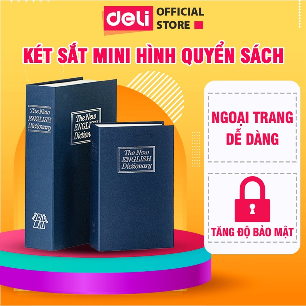 Hộp Đựng Tiền Dạng Hình Quyển Sách Deli, Két Sắt Mini 2 Kích Thước Nhỏ Gọn Dễ Dàng Decor, Trang Trí