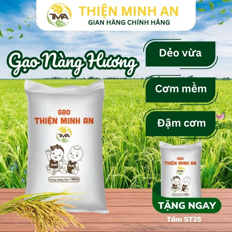 Gạo Nàng Hương Chợ Đào Thiện Minh An, Dẻo Mềm Ngọt Thơm, Vị Ngọt, Cơm Dẻo, Túi 5kg/10kg/25kg