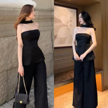 set bộ lụa nữ set bộ quây choker sang chảnh set đồ thiết kế set bộ thời trang nữ đẹp set đồ đi tiệc tôn dáng .
