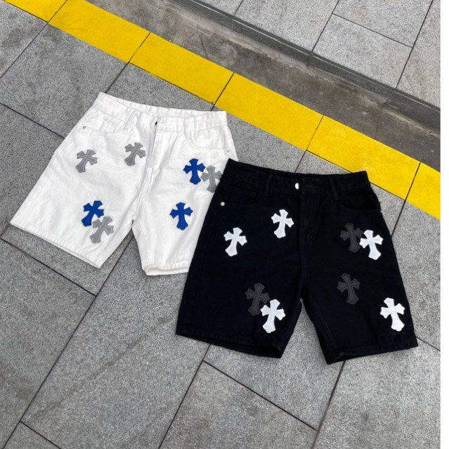 Quần Short Jeans Nam Chrome Hearts Thêu Da Chữ Thập Form Rộng Trên Gối Denim Unisex TMT.STU | TMTD17