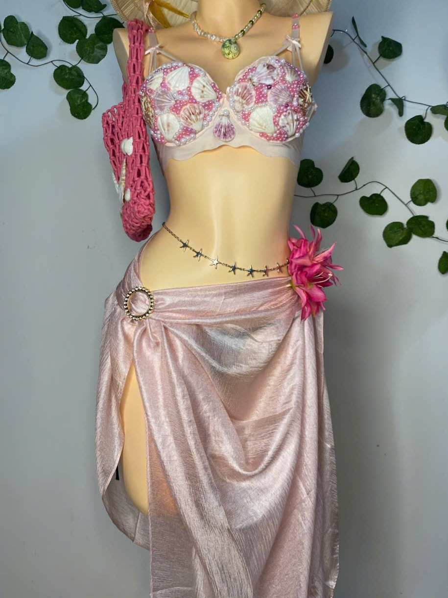 Nụ Hôn San Hô - Bikini vỏ sò phối ngọc trai. Tặng dây chuyền vỏ sò,chip, 2 kẹp hoa bất kỳ (Chưa bao gồm phụ kiện)