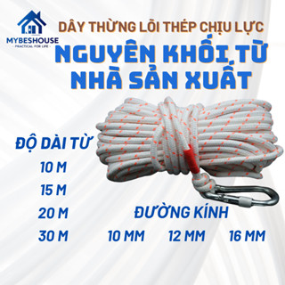 Dây thừng lõi thép chịu lực đường kính từ 10mm - 16mm dài 10m - 30m có 2 móc bằng thép dùng gia đình
