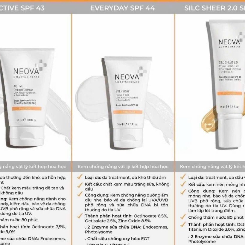 Kem chống nắng Neova Active Broad Spectrum Spf 43
