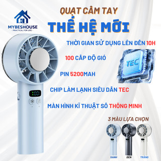 Quạt cầm tay mini 100 cấp độ gió làm mát bằng chip TEC pin 5200mah màn hình kĩ thuật số thông minh