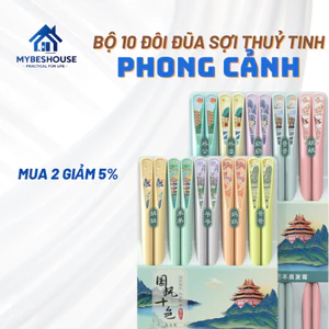 Bộ 10 đôi đũa hợp kim sợi thuỷ tinh kháng khuẩn, chống ẩm mốc chịu được nhiệt độ cao hình phong cảnh