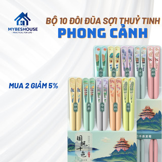 Bộ 10 đôi đũa hợp kim sợi thuỷ tinh kháng khuẩn, chống ẩm mốc chịu được nhiệt độ cao hình phong cảnh