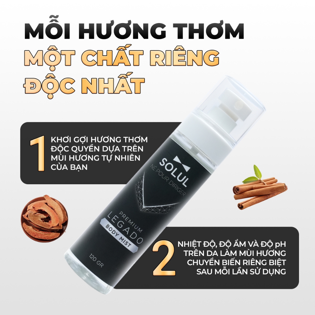 Body mist nam SOLUL xịt thơm toàn thân Hương Nước Hoa Sang Trọng, phóng khoáng, lôi cuốn 120ml