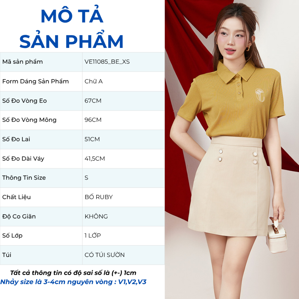 Quần váy nữ GUMAC A ngắn đính nút vải bố ruby cao cấp có túi sườn trẻ trung  VE11085