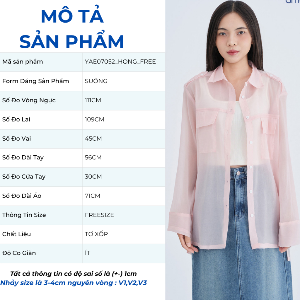 [SALE] Áo sơ mi nữ Gmorning - GUMAC tay dài form suông rộng trong suốt freesize  YAE07052