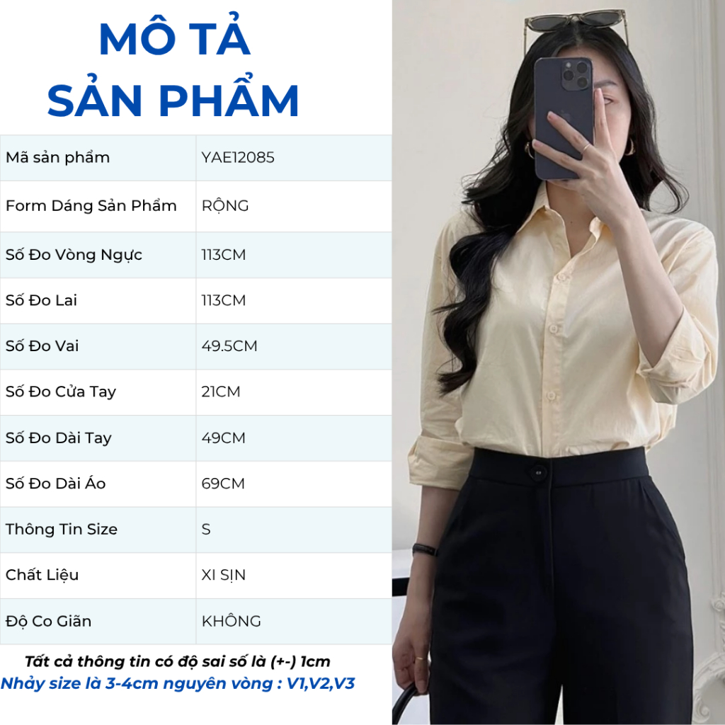 [SALE] Áo sơ mi nữ Gmorning - GUMAC tay dài rộng thêu chữ sau áo si xịn thoáng mát  YAE12085