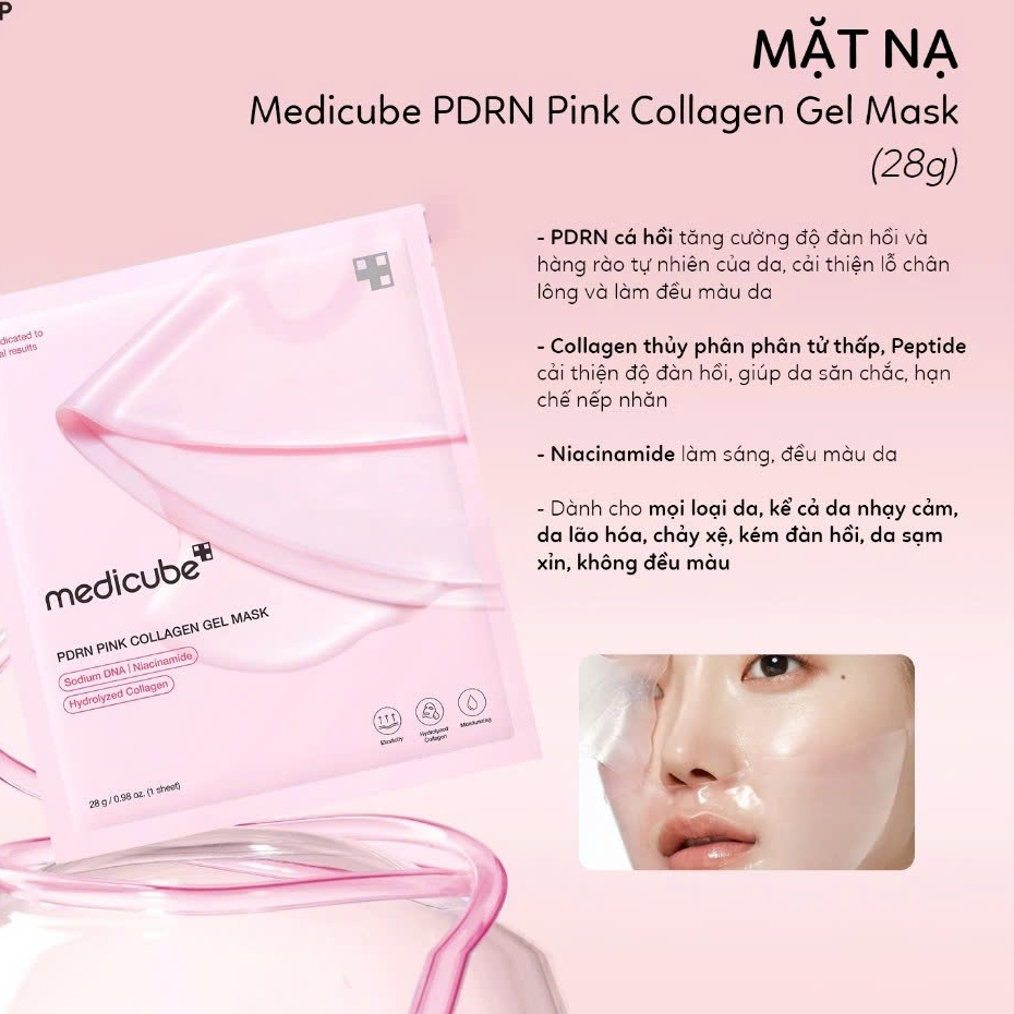[Hộp 4 miếng] Mặt nạ thạch Medicube PDRN Pink Collagen Gel Mask Giúp Trẻ Hóa Da 28gx4Ea