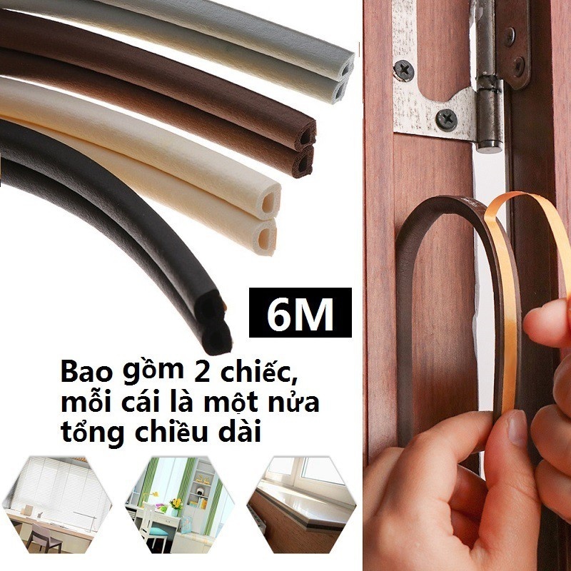 Cuộn 6 Mét Ron Cao Su Chữ D Dán Khe Hở Cửa Sổ - Chống Bụi, Chống Nước, Giảm Tiếng Ồn, Ngăn Côn Trùng