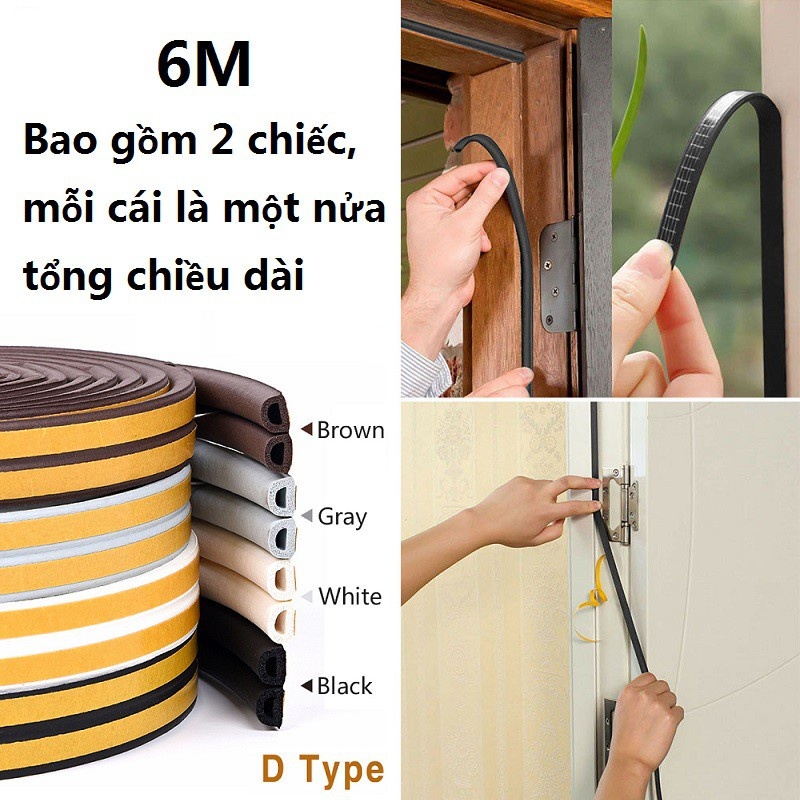 Cuộn 6 Mét Ron Cao Su Chữ D Dán Khe Hở Cửa Sổ - Chống Bụi, Chống Nước, Giảm Tiếng Ồn, Ngăn Côn Trùng