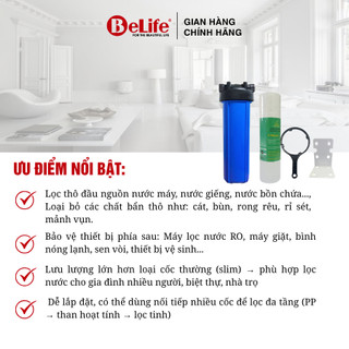 Bộ cốc béo lọc nước 20 inch ren 34 dùng cho hệ thống lọc nước sinh hoạt kèm tay vặn & giá đỡ