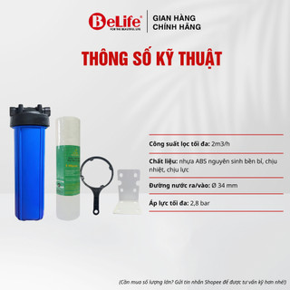 Bộ cốc béo lọc nước 20 inch ren 34 dùng cho hệ thống lọc nước sinh hoạt kèm tay vặn & giá đỡ