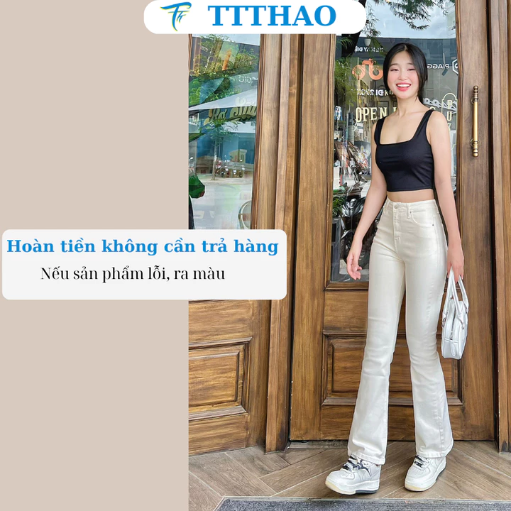 Quần jean nữ ống loe TTTHAO cao cấp dài 93cm kiểu dáng quần jeans nữ ống bas VNXK phong cách quần jeans basic J2