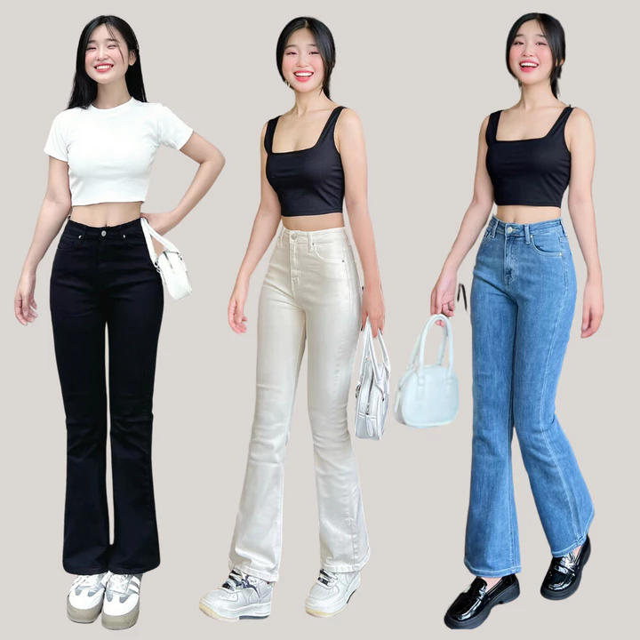 Quần jean nữ ống loe TTTHAO cao cấp dài 93cm kiểu dáng quần jeans nữ ống bas VNXK phong cách quần jeans basic J2