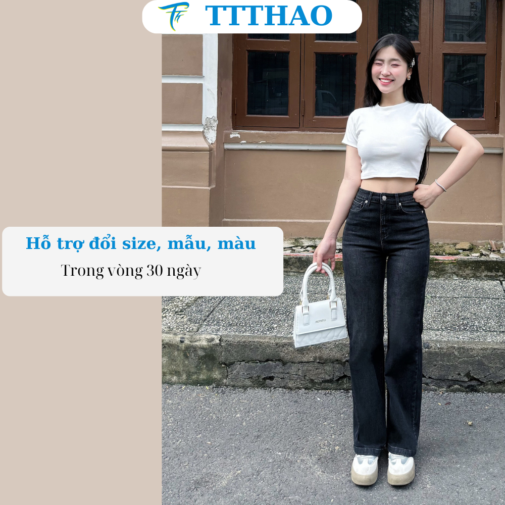 Quần jean nữ ống suông TTTHAO cao cấp dài 99cm kiểu dáng quần jeans đứng ống rộng VNXK phong cách quần jeans basic QJ273