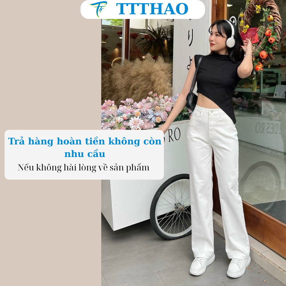 Quần jean nữ ống suông TTTHAO cao cấp dài 99cm kiểu dáng quần jeans đứng ống rộng VNXK phong cách quần jeans basic QJ273