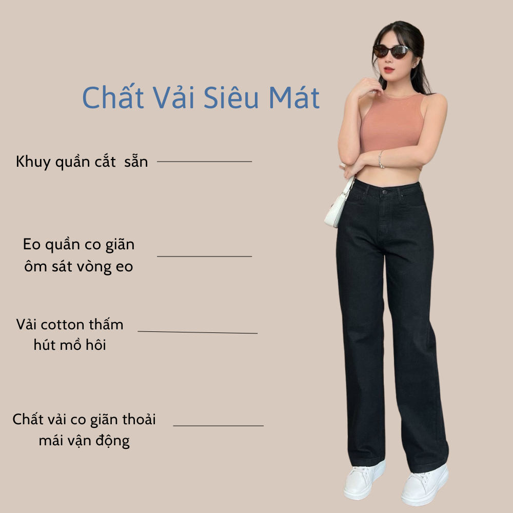 Quần jean nữ ống suông TTTHAO cao cấp dài 99cm kiểu dáng quần jeans đứng ống rộng VNXK phong cách quần jeans basic QJ273