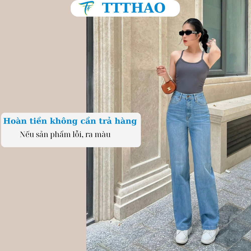 Quần jean nữ ống suông TTTHAO cao cấp dài 99cm kiểu dáng quần jeans đứng ống rộng VNXK phong cách quần jeans basic QJ273