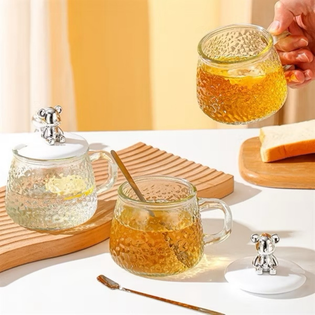 CỐC THỦY TINH NẮP GẤU PHONG CÁCH HÀN QUỐC - Ly Uống Nước Xinh Xắn Và Tiện Dụng