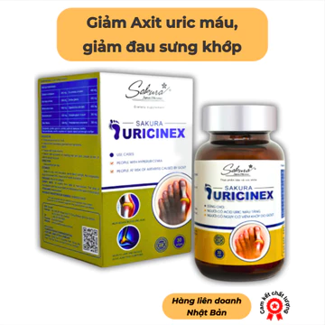 SAKURA Uricinex - Viên uống hỗ trợ làm giảm Axit uric máu, giảm đau sưng khớp do Gout