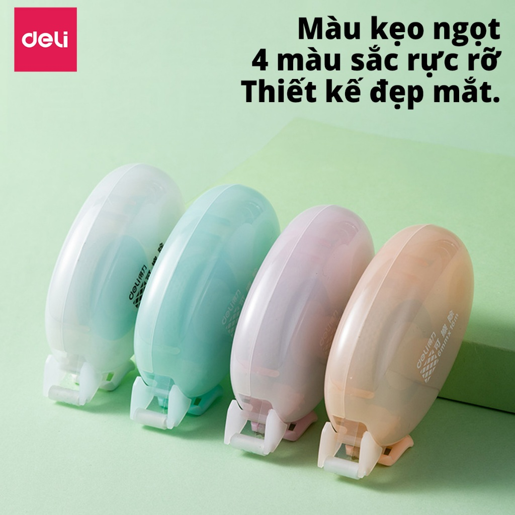 Băng Dính 2 Mặt Dạng Kéo 8/16m Deli Băng Keo Dính 4 Màu Kẹo Ngọt Siêu Xinh Keo Dính Chắc Chắn Có Thể Xóa Được