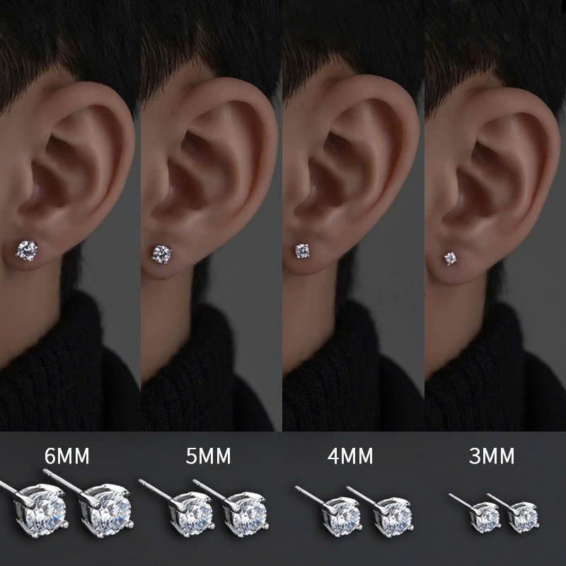 Khuyên tai bạc nam nụ đá Moissanite nhiều màu sắc kèm thẻ đen và giấy chứng nhận GRA (1 chiếc) | GEMY SILVER KN160