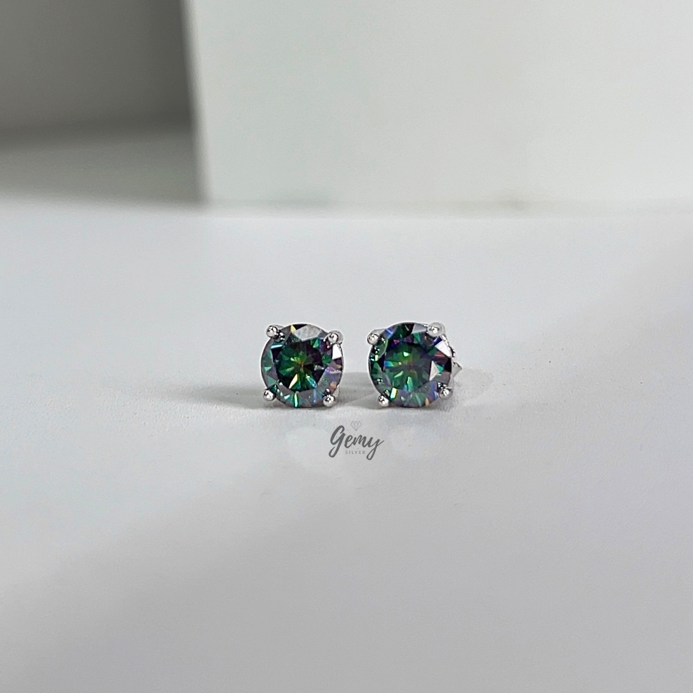 Khuyên tai bạc nam nụ đá Moissanite nhiều màu lựa chọn kèm giấy chứng nhận GRA và thẻ đen (1 chiếc) KN160 | GEMY SILVER