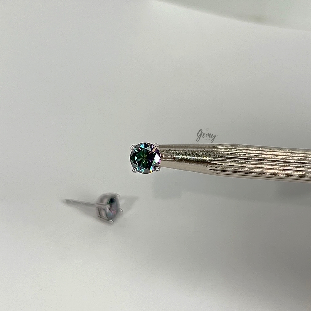 Khuyên tai bạc nam nụ đá Moissanite nhiều màu sắc kèm thẻ đen và giấy chứng nhận GRA (1 chiếc) | GEMY SILVER KN160