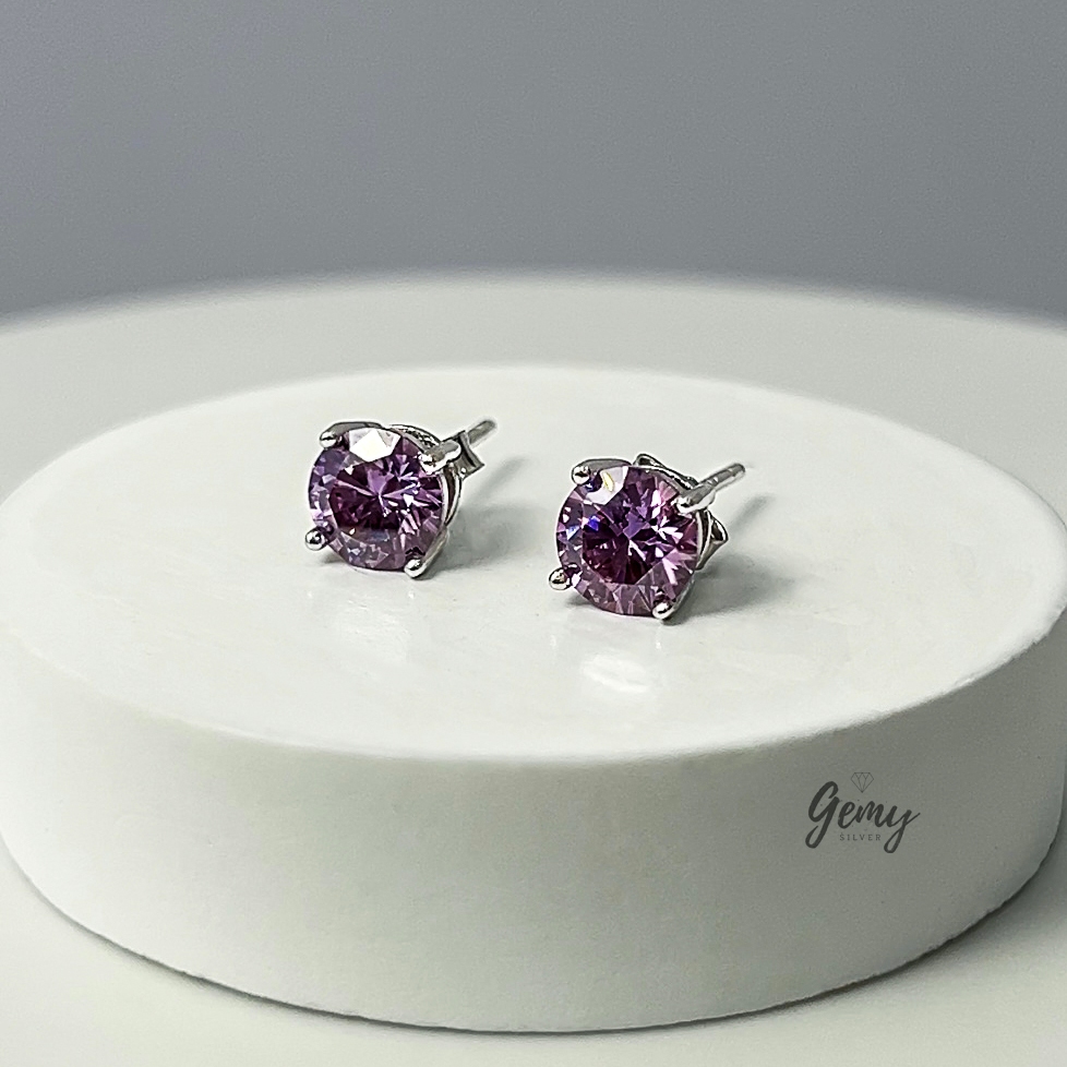 Khuyên tai bạc nam nụ đá Moissanite nhiều màu lựa chọn kèm giấy chứng nhận GRA và thẻ đen (1 chiếc) KN160 | GEMY SILVER