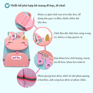 (Thêu Tên) Balo Khủng long, Kỳ Lân Cho Bé Mầm Non, Quai Đeo Êm, Phản Quang An Toàn, Nhiều Màu Dễ Thương