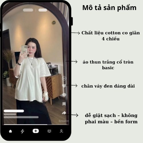 Set đồ nữ áo thun trắng cổ tròn mix chân váy đen nữ tính Jumito, đồ bộ nữ áo phông ngắn tay kèm chân váy xòe D1833